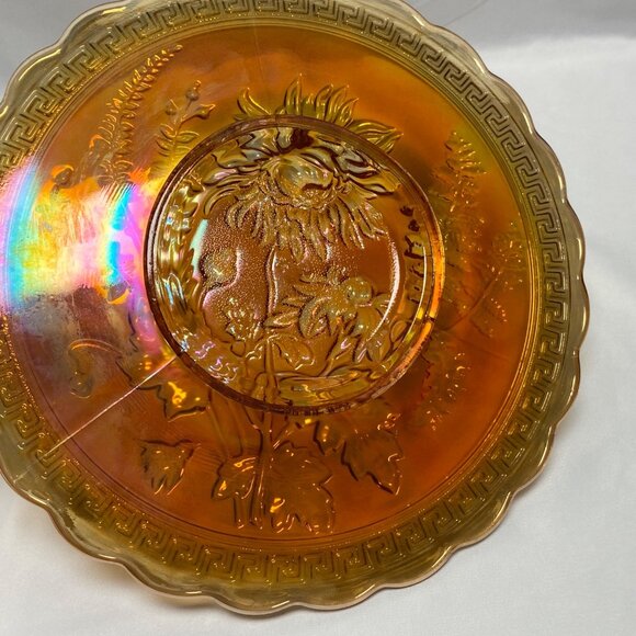 Imperial Carnival Glass Marigold Plate With Sunflower Design & Scalloped Edge - Picture 9 of 10